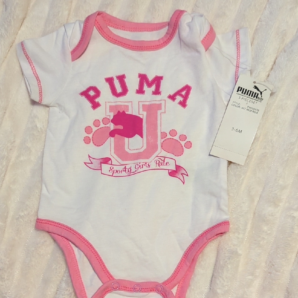 PUMA White and Pink Sporty Bodysuit